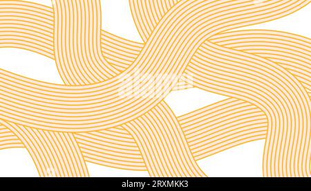 Wavy abstract pattern with Asian ramen noodles. Vector spaghetti hand drawn yellow background. Stock Vector
