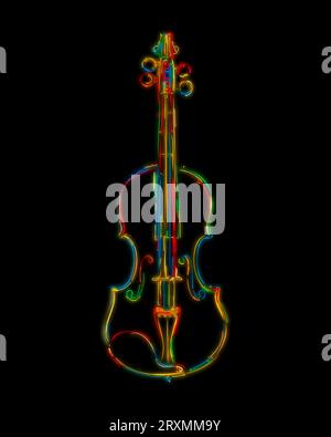 Hand drawn stylized violin sketch in colors over black background Stock Vector