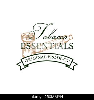 Tobacco shop vintage logo template with hand drawn elements. Vector illustration in sketch style Stock Vector