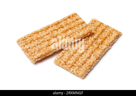 Pair of sesame snaps isolated on white background close up Stock Photo