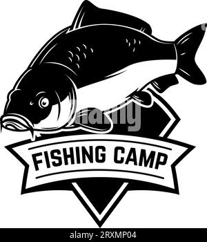 Set of carp fishing emblems in monochrome style. Carp fish logo, label, sign, poster, badge. Stock Vector