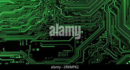 Circuit board. Electronic computer hardware technology. Motherboard digital chip. Computer components . Panoramic background Stock Photo