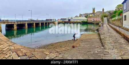 Inner Harbour and Abbey Slip street, Penzance, England, UK Stock Photo