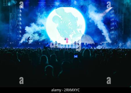 Milan, Italy. 23rd Sep, 2023. Salmo performs live at Marrageddon Festival at Ippodromo SNAI La Maura on September 23, 2023 in Milan, Italy (Photo by Alessandro Bremec/NurPhoto) Credit: NurPhoto SRL/Alamy Live News Stock Photo