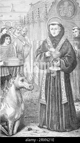 St Anthony of Padua. The Miracle of the Host. Engraving from Lives of the Saints by Sabin Baring-Gould published in 1897. Stock Photo
