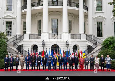 Washington, United States. 25th Sep, 2023. U.S President Joe Biden, center, poses with the Pacific Islands Forum leaders during the 2nd Summit meeting at the White House, September 25, 2023, in Washington, DC Credit: Adam Schultz/White House Photo/Alamy Live News Stock Photo