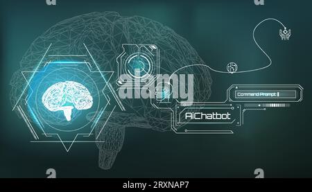 Vector infographics about the interaction of the brain and artificial intelligence. Stock Vector