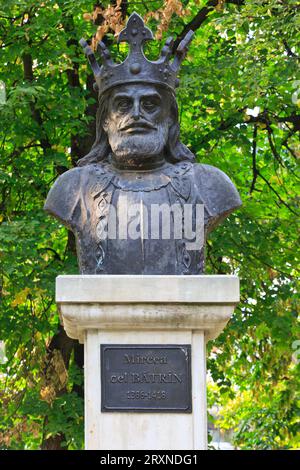 Bust of Mircea the Elder (c. 1355 - 31 January 1418), Prince of Wallachia, in Cricova, Moldova Stock Photo