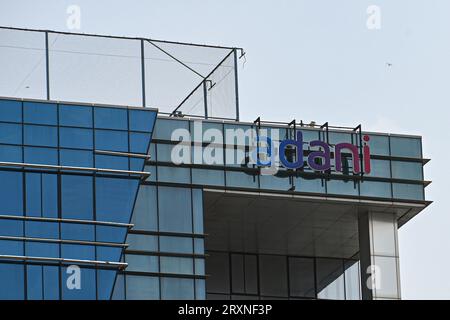 Mumbai, Maharashtra, India. 26th Sep, 2023. A logo of the Adani Group can be seen at the top of a building in Mumbai, India on September 26, 2023 (Credit Image: © Kabir Jhangiani/ZUMA Press Wire) EDITORIAL USAGE ONLY! Not for Commercial USAGE! Stock Photo