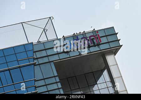 Mumbai, Maharashtra, India. 26th Sep, 2023. A logo of the Adani Group can be seen at the top of a building in Mumbai, India on September 26, 2023 (Credit Image: © Kabir Jhangiani/ZUMA Press Wire) EDITORIAL USAGE ONLY! Not for Commercial USAGE! Stock Photo