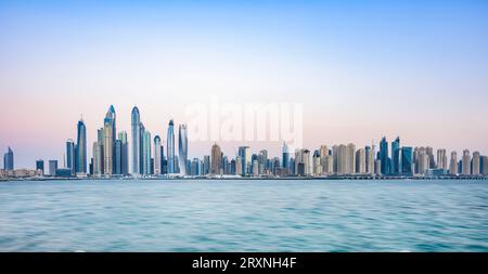 Dubai, United Arab Emirates, May 26th, 2017. Stunning sunset panorama of Dubai Marina modern skyline, a travel destination Stock Photo
