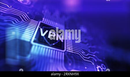 VPN virtual private network internet access security ssl proxy anonymizer technology concept button on virtual screen. Stock Photo