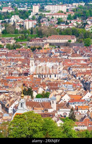 City centre of Besancon, view from the World Heritage Site of the Citadel of Besancon, Burgundy-Franche-Comte, France Stock Photo