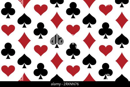 Playing card suit symbol set - Hearts, Spades, Clubs and Diamonds, seamless repeatable pattern texture background Stock Vector