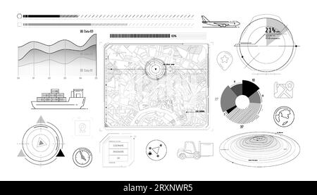 Set of infographic elements about geolocation and cargo transportation. Stock Vector