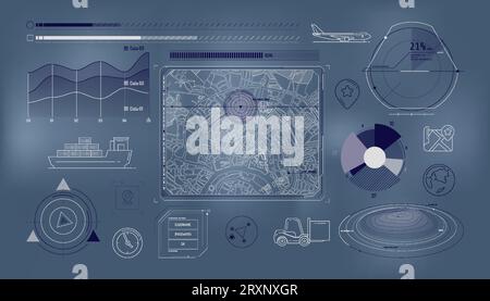 Set of infographic elements about geolocation and cargo transportation. Stock Vector