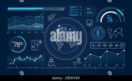 Set of infographic elements about bitcoin growth. Stock Vector