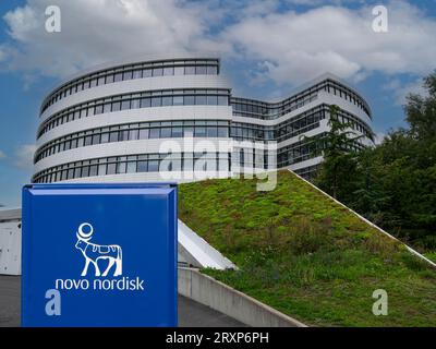 Corporate headquarters of Novo Nordisk. A pharmaceutical company headquartered in Denmark. Copenhagen, Denmark - august 12, 2023. Stock Photo