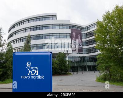 Corporate headquarters of Novo Nordisk. A pharmaceutical company headquartered in Denmark. Copenhagen, Denmark - august 12, 2023. Stock Photo