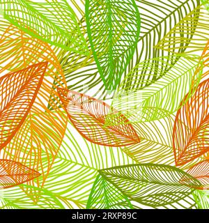 Seamless pattern of skeletonized leaves. Vector illustration Stock Vector