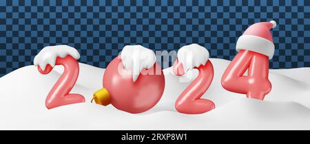 3d Red Balloon 2024 New Year Symbol in Snow Stock Vector