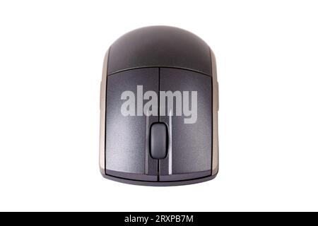 Simple generic grey modern wireless PC mouse front view, object closeup, isolated on white background, cut out, detail, new clean, product shot, front Stock Photo