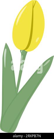 Isolated blooming yellow tulip flower for bouquet in trendy soft shades. Springime. Sticker. Icon. Vector illustration for poster, banner, brochure, greetings or invitation cards, price , label or web Stock Vector