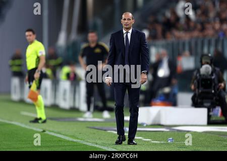 Torino, Italy. 26th Sep, 2023. Massimiliano Allegri, head coach of Juventus Fc looks on during the Serie A match beetween Juventus Fc and Us Lecce at Allianz Stadium on September 26, 2023 in Turin, Italy . Credit: Marco Canoniero/Alamy Live News Stock Photo