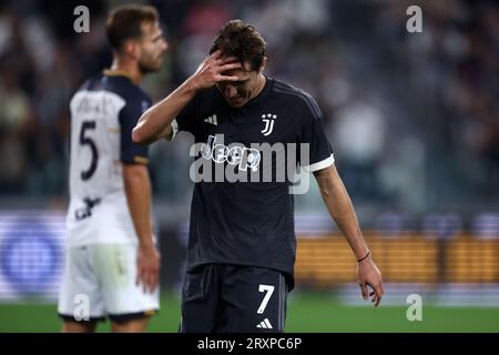 Torino, Italy. 26th Sep, 2023. Federico Chiesa of Juventus Fc looks dejected during the Serie A match beetween Juventus Fc and Us Lecce at Allianz Stadium on September 26, 2023 in Turin, Italy . Credit: Marco Canoniero/Alamy Live News Stock Photo