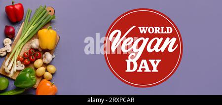 Greeting banner for World Vegan Day with many vegetables Stock Photo
