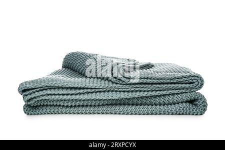 New soft knitted blanket on white background Stock Photo