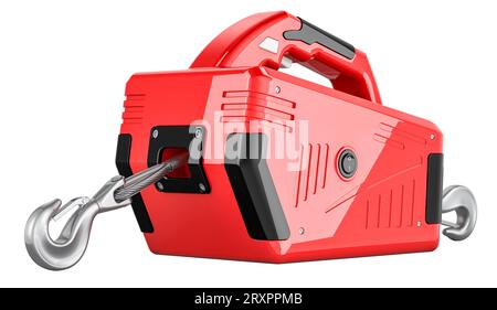 Portable Electric Winch with Steel Cable. 3D rendering isolated on white background Stock Photo