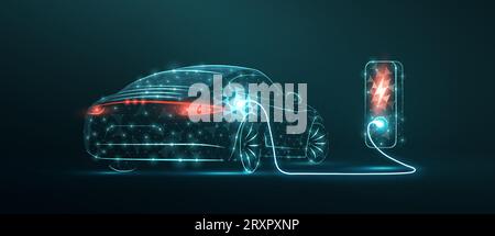 EV. Electric car connect to charging station. Eco power, EV charger Stock Vector