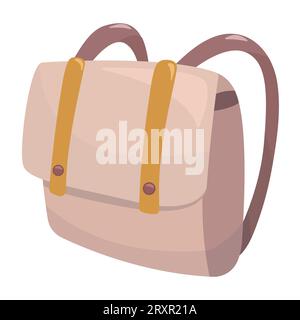 Cute beige backpack made in boho style, bag for school and travel, vector color illustration Stock Vector