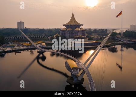 scenery of the waterfront of Sarawak river in Kuching, Sarawak, east Malaysia Stock Photo