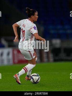 Cardiff,UK,  26 Sep 2023 Katrine Veje (Denmark) in action during the UEFA Women's Nations League  Wales v Denmark  at Cardiff City Stadium Cardiff United Kingdom on September 26 2023 Graham Glendinning / Alamy Live News Final Score:  1 - 5 Stock Photo