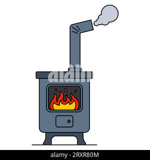 iron stove for heating a room with a chimney. flat vector illustration Stock Vector