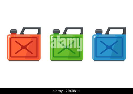 set of multi-colored containers for gasoline. flat vector illustration Stock Vector