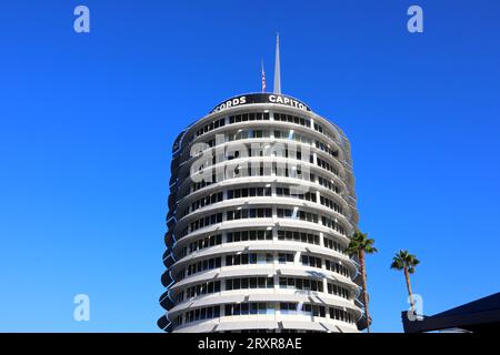 Los Angeles, California: Capitol Records Building located at 1750 Vine St, Los Angeles Stock Photo