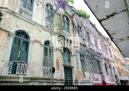 Salvador, Bahia, Brazil - June 09, 2015: View of the facade of old buildings in the Comercio neighborhood in the city of Salvador in Bahia. Stock Photo