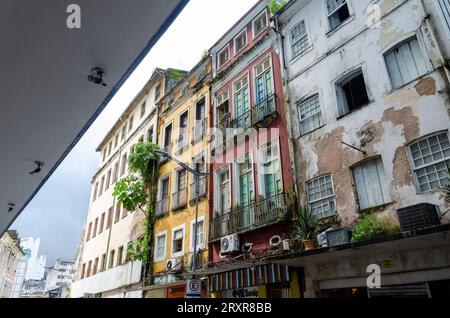 Salvador, Bahia, Brazil - June 09, 2015: View of historic and colorful buildings in the Comercio neighborhood in the city of Salvador in Bahia. Stock Photo