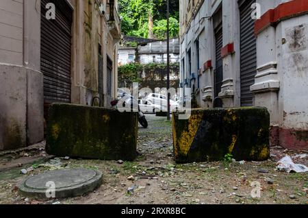 Salvador, Bahia, Brazil - June 09, 2015: View of the facade of historic buildings in the Comercio neighborhood in the city of Salvador in Bahia. Stock Photo