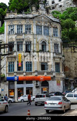 Salvador, Bahia, Brazil - June 09, 2015: View of the facade of historic buildings in the Comercio neighborhood in the city of Salvador in Bahia. Stock Photo