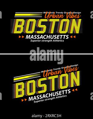 Boston city vintage urban vibes striped shadow typeface, posters, labels, for print on t shirts etc. Stock Vector