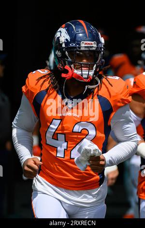 Denver Broncos linebacker Nik Bonitto (42) lines up during an NFL pre-season  game against the Arizona Cardinals, Friday, Aug. 11, 2023, in Glendale,  Ariz. (AP Photo/Rick Scuteri Stock Photo - Alamy