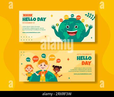 Hello Day Horizontal Banner Flat Cartoon Hand Drawn Templates Background Illustration Stock Vector