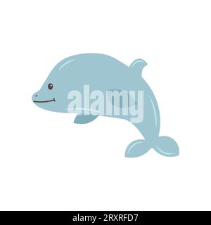 Hand drawn Dolphin on white background. Sea animal. Ocean vibes. Element of sea life in doodle cartoon. Vector art illustration Stock Vector