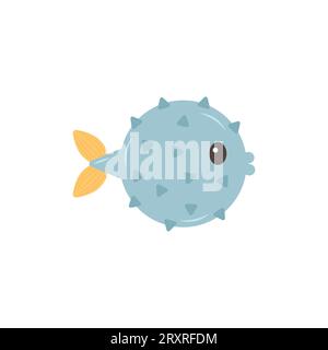 Hand drawn Fish Hedgehog on white background. Sea animal. Ocean vibes. Element of sea life in doodle cartoon. Vector art illustration Stock Vector