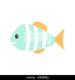 Hand drawn Fish on white background. Sea animal. Ocean vibes. Element of sea life in doodle cartoon. Vector art illustration Stock Vector