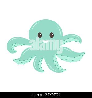 Hand drawn Octopus on white background. Sea animal. Ocean vibes. Element of sea life in doodle cartoon. Vector art illustration Stock Vector